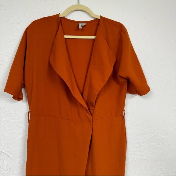 ASOS Orange Wrap Front Wide Leg Jumpsuit Womens 4 No Belt Fall Casual Collar - Picture 5 of 12